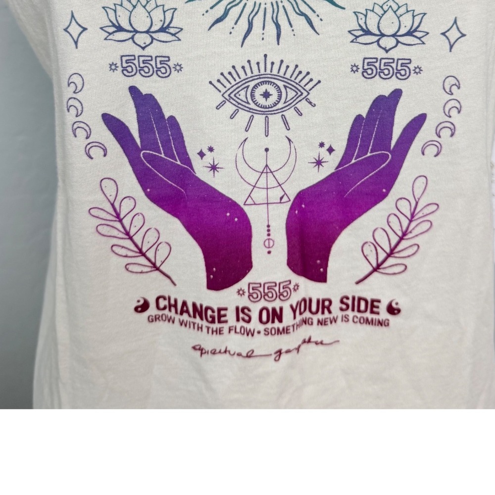 Spiritual Gangster Spirit of 555 Jade Tank Top Birch White Purple Medium NEW - Picture 2 of 11